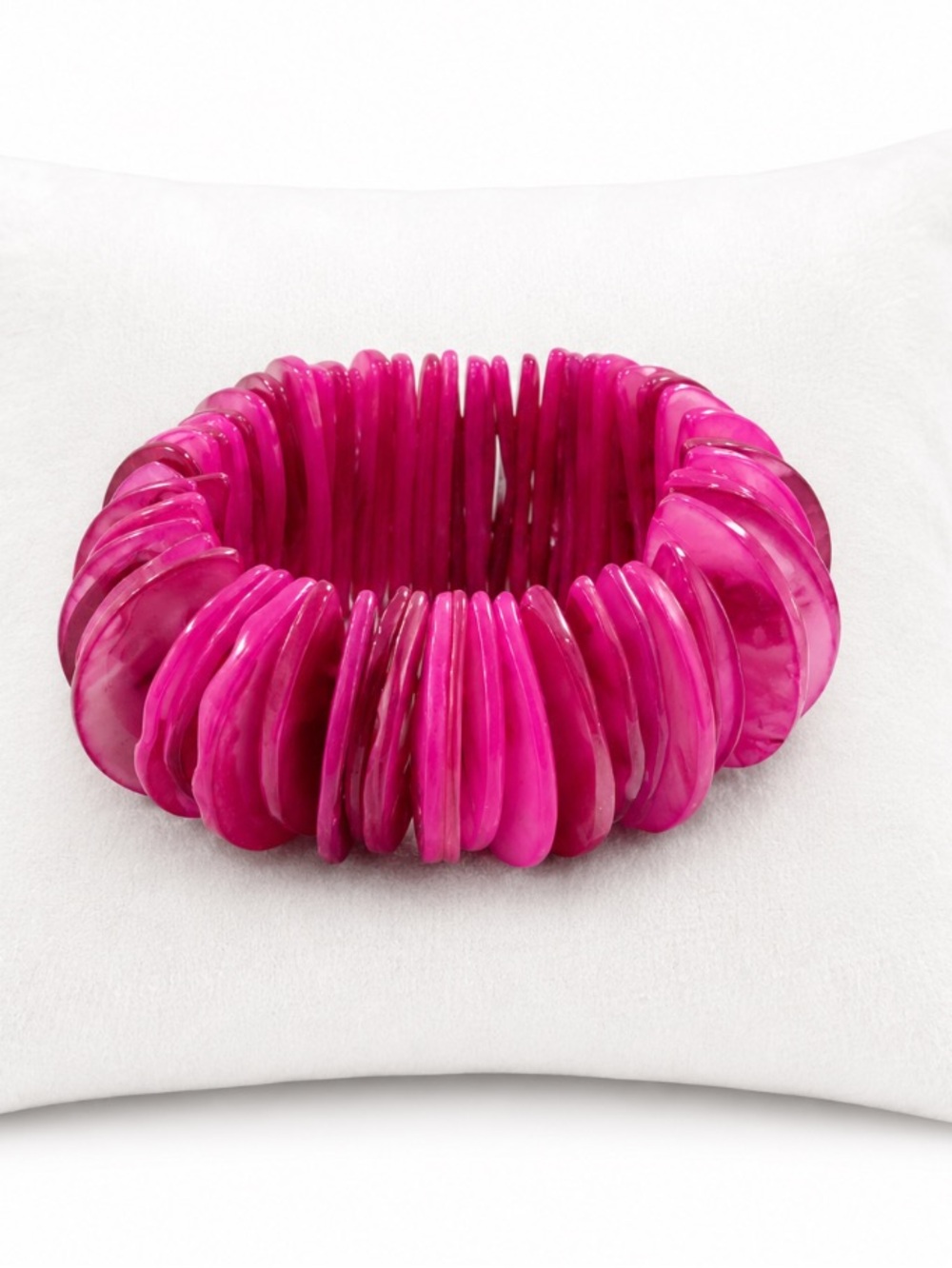 Hot Pink Statement Shell Disc Stretch Bracelet